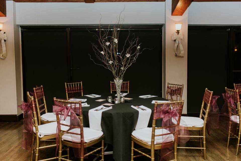 Banquet tables with centerpieces
