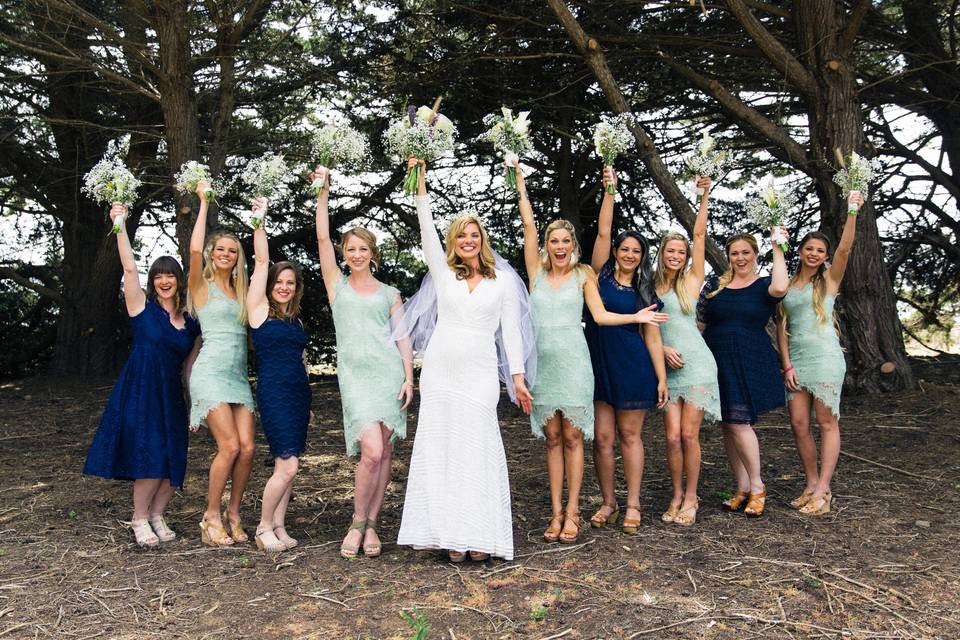 Bride with her bridesmaids