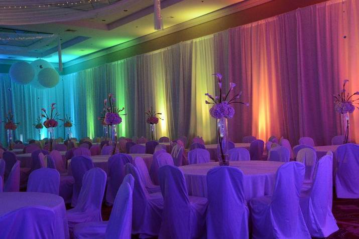 Reception setup with rainbow lights