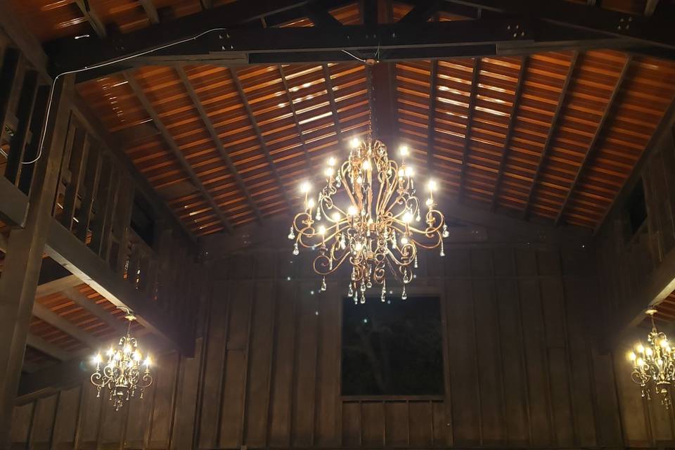 Copper ceiling and chandeliers