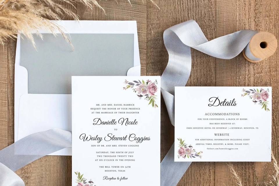 Mauve Floral Corner Invite