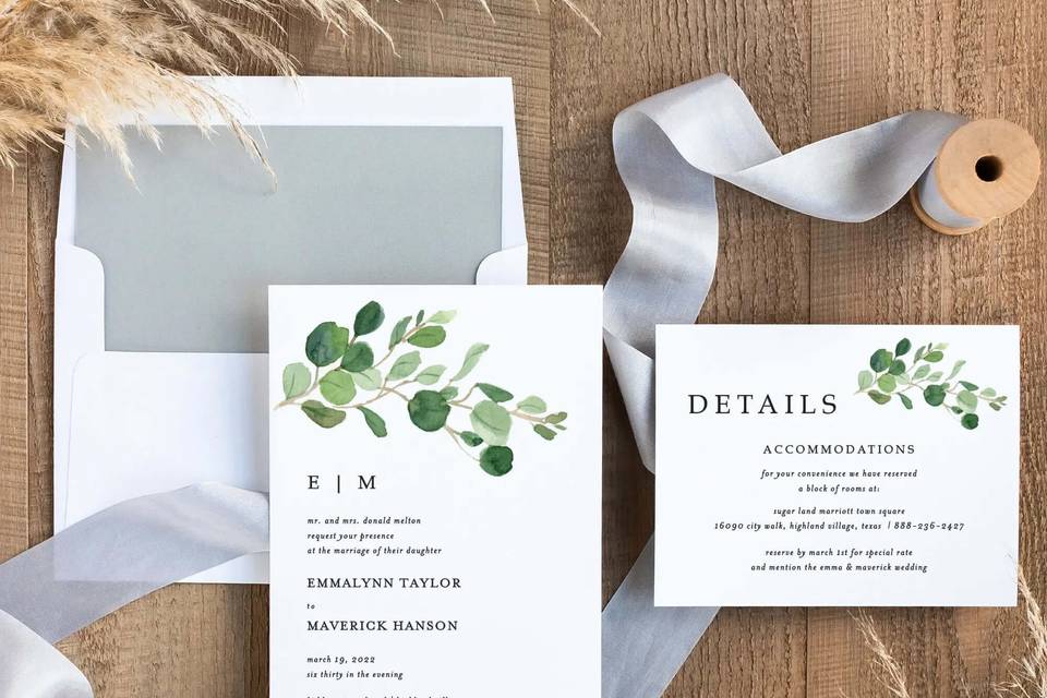 Watercolor greenery Invitation