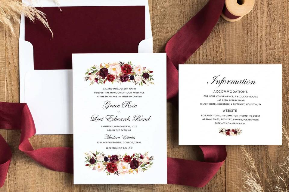 Maroon Floral Bouquet Invite