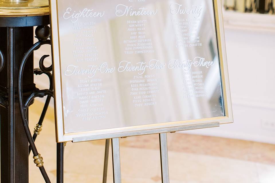 Glass calligraphy seating char