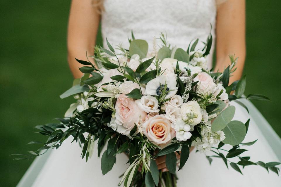 The bride holding her bouquet