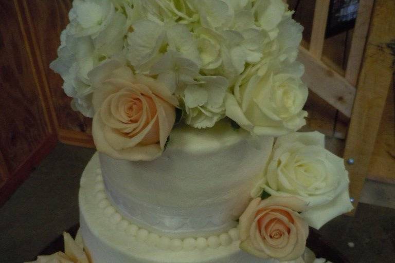 Carolyn and Brian's Wedding Cake - Bluemont Vineyard, 8/11/12Vanilla w/Strawberry Preserves, Carrot, Vanilla w/Raspberry Preserves and Red Velvet