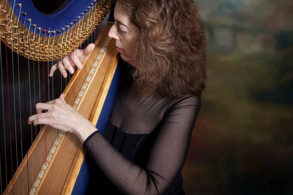 Playing the harp