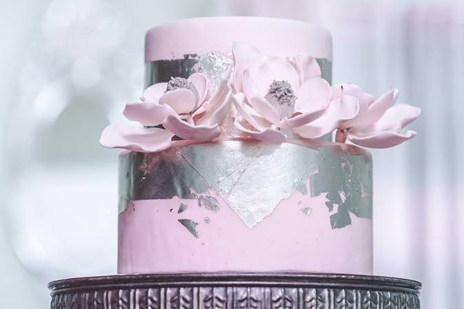 Silver and pink cake