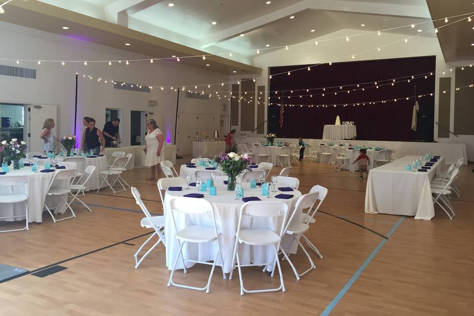 Garman Fellowship Hall (GFH)
transformed for a Reception July 2016.
Reception capacity: 160 seated