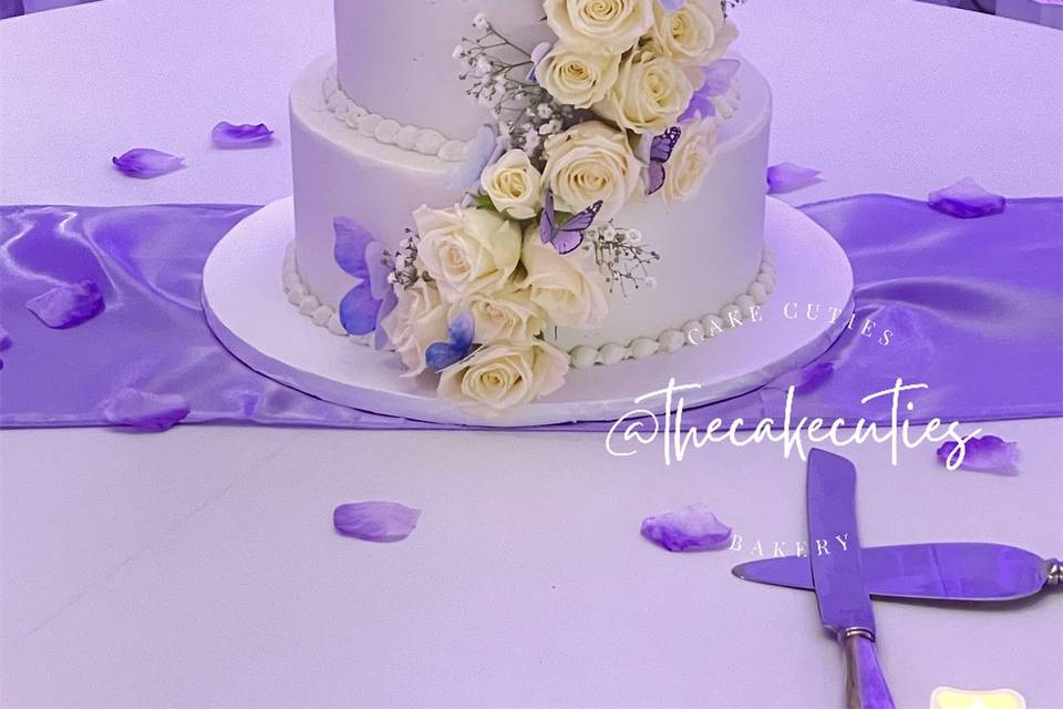Purple Butterflies Wedding Cak
