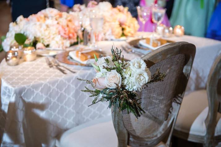 Table setup with flower centerpiece