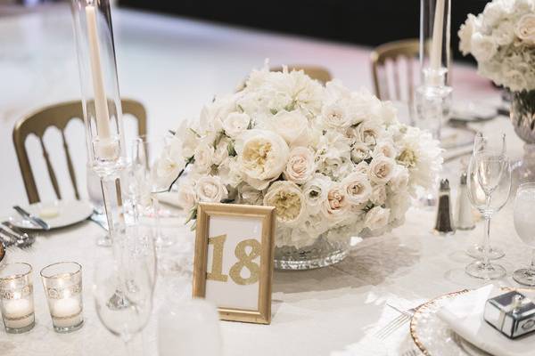 Table setup with flower centerpiece