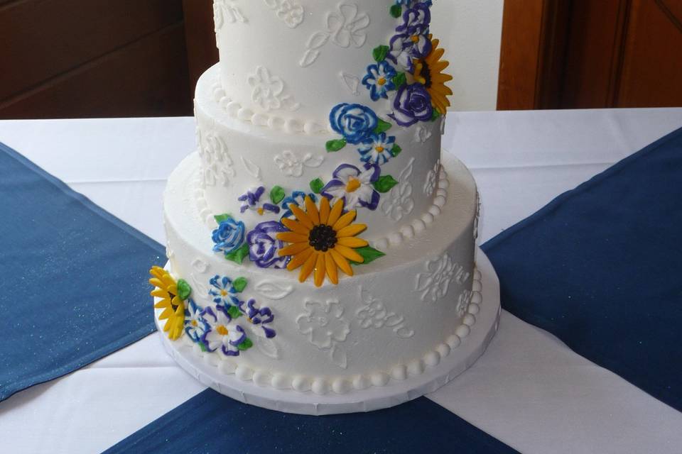 100% buttercream iced with buttercream and fondant flowers