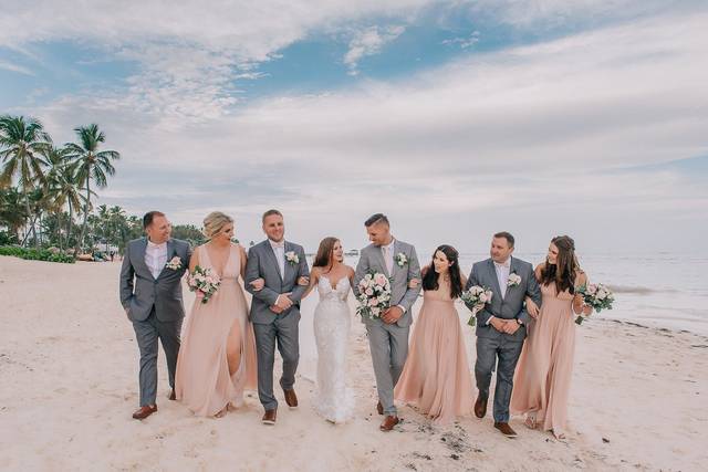 Bridal party at sunset