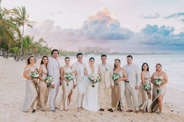 Wedding party at sunset