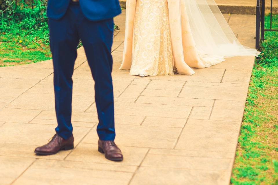 A bride approaching her groom