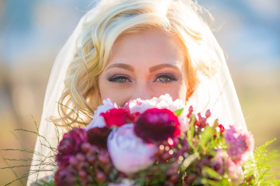 The bride holding her bouquet