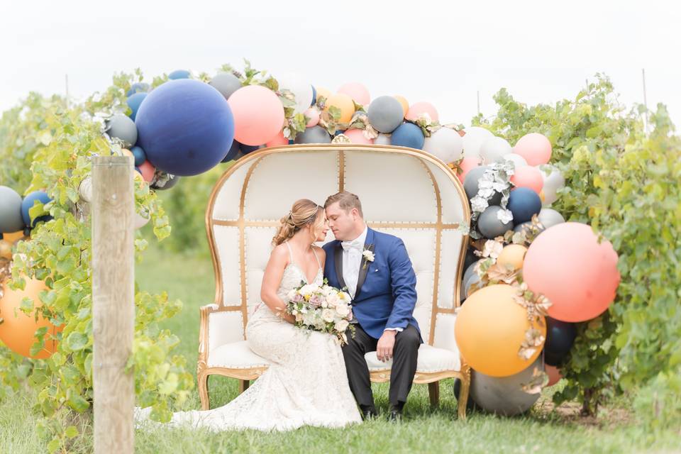 Bride and groom on their throne