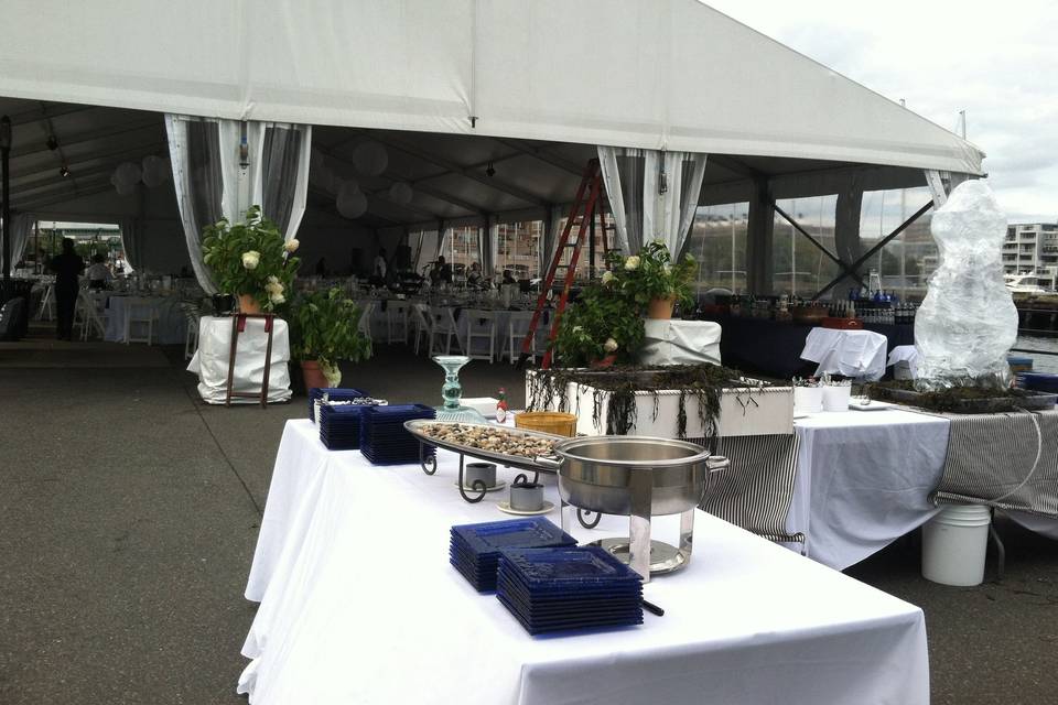 Reception tent at the pier