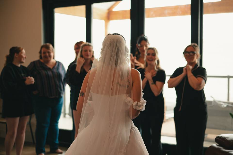 The girls see the dress