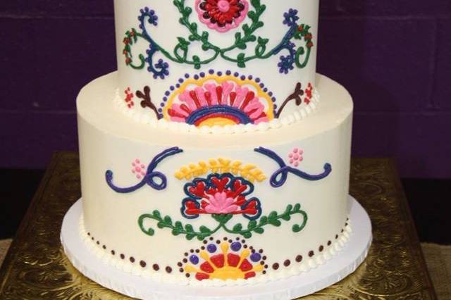 Two layered cake with colorful pattern