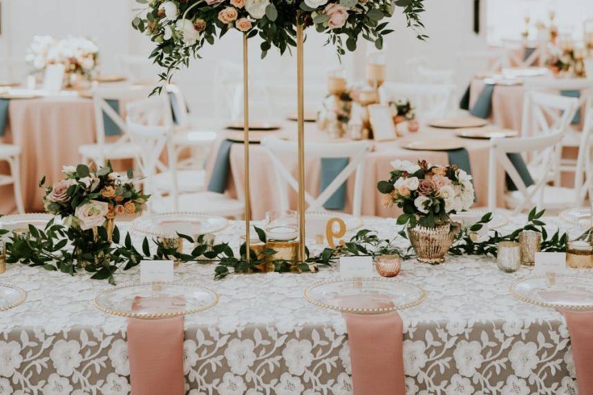 Dusty rose and blue reception