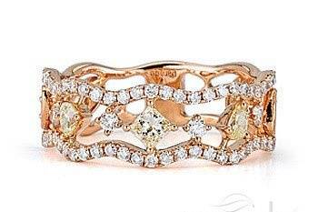 Parade Designs band in Rose gold with yellow, pink and white diamonds.