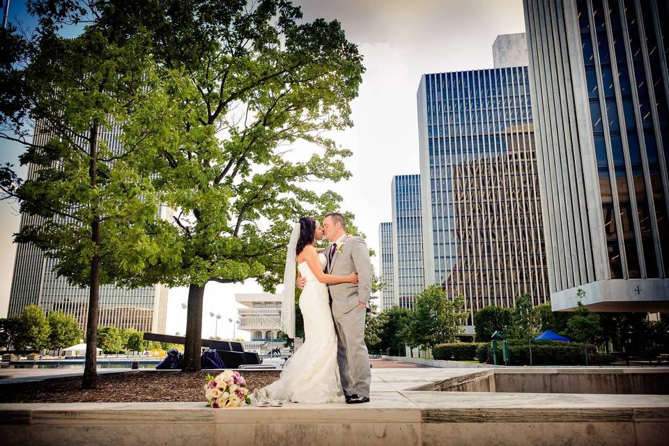 Newlyweds kiss