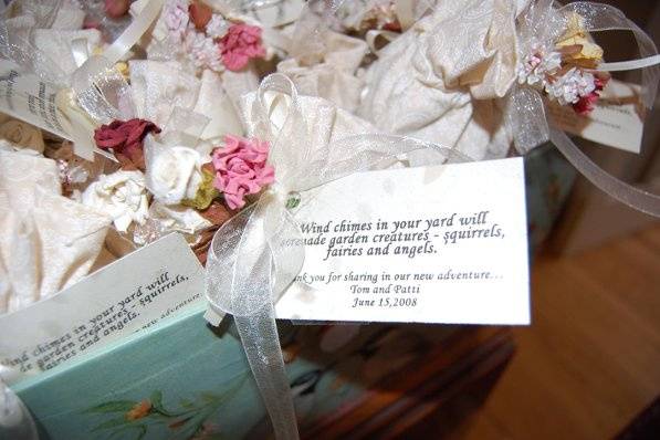 The Bride and Groom presented each guest with a windchime in a custom made bag