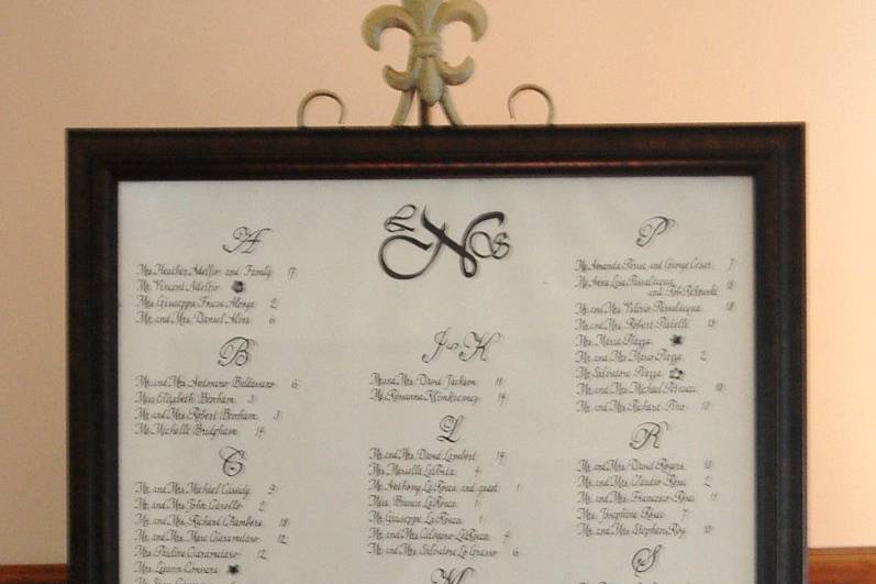 A monogramed seating chart