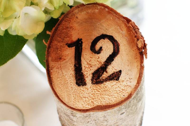 Table numbers for a Vermont wedding