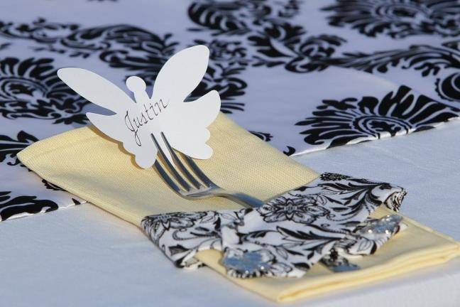 Custom napkins and butterfly place cards