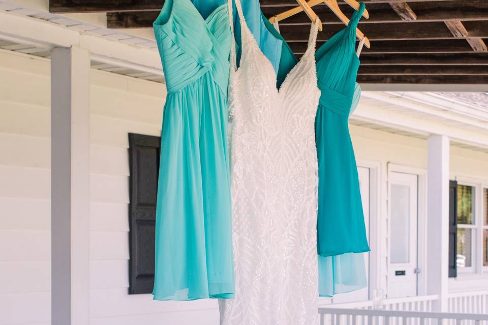 Dresses outside bridal suite