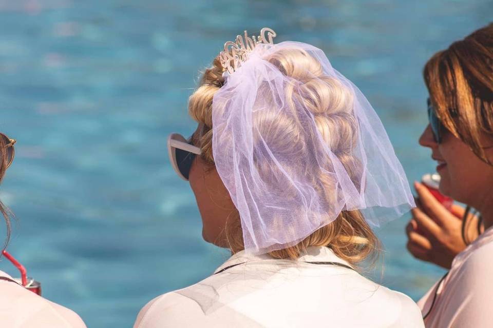 Bride by pool