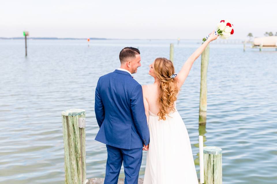 Flowers in air on dock