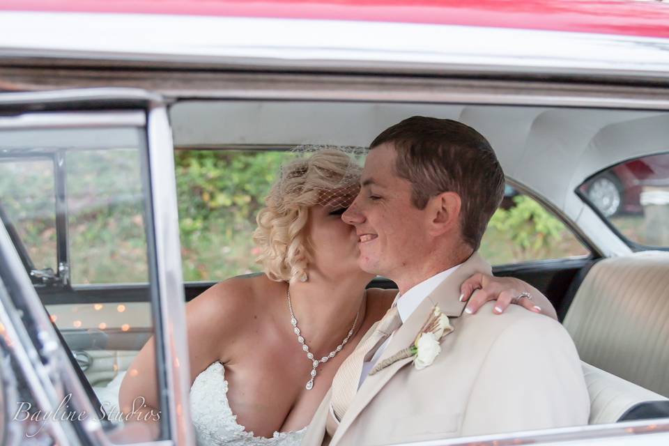 The bride putting on the finishing touches.