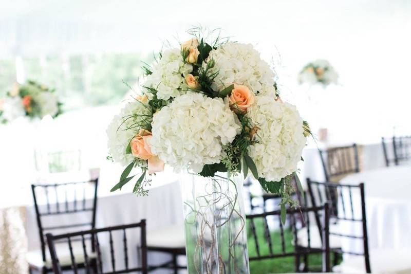 Table setup with flower centerpiece