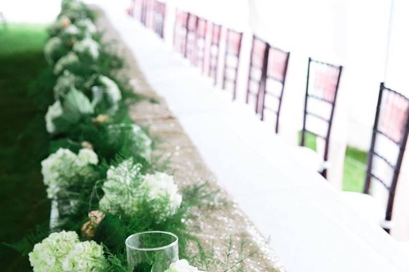 Table setup with flower centerpiece