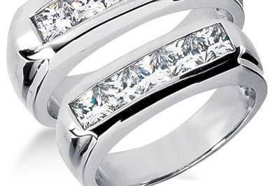 This immaculately designed Diamond Wedding Bands Set includes two beautiful rings made of 14k white gold along with stunning hand-picked diamonds. Each ring is set with five round cut brilliants weighing a total of approximately 0.25 ct with a silky smooth comfort fit interior.
