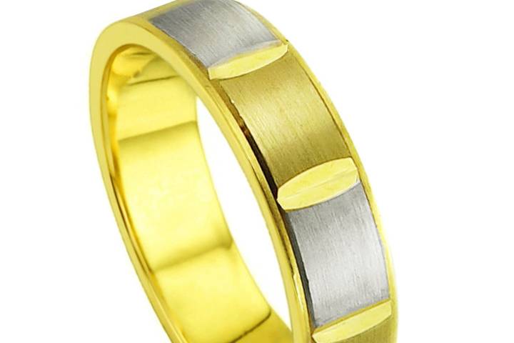 This 14k white gold wedding band has a matte finish with three high polish vertical cuts creating a rectangular pattern. The beveled edges have a high polish that completes it's look. Available in any size and width.