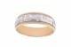 This 14k two tone, wide wedding band with alternating satin and polish finish, separated by two high polish deep cut lines. Available in any size or width.