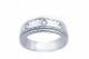This 14k rose and white gold wedding band has a Greek Key pattern in the center with ridges on either side of the design. The step edges  have a shiny finish with smooth and silky comfort fit interior. Available in any size and width.