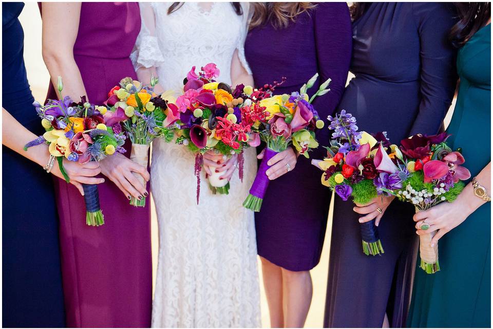 Wedding bouquets in vivid colors