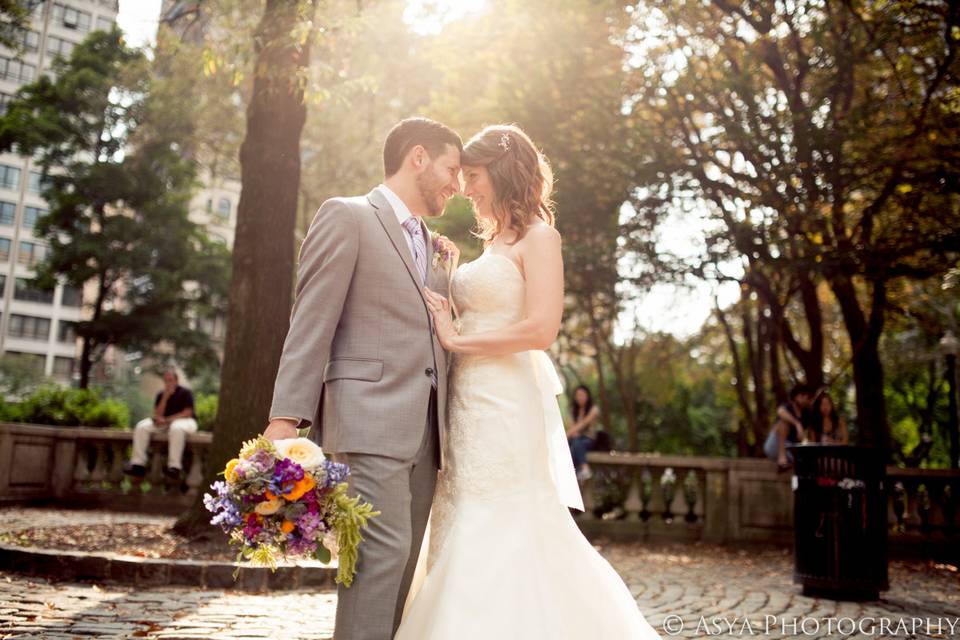 Couple portrait in sunshine