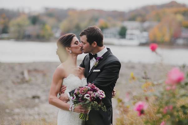 Couple kissing in scenic vista