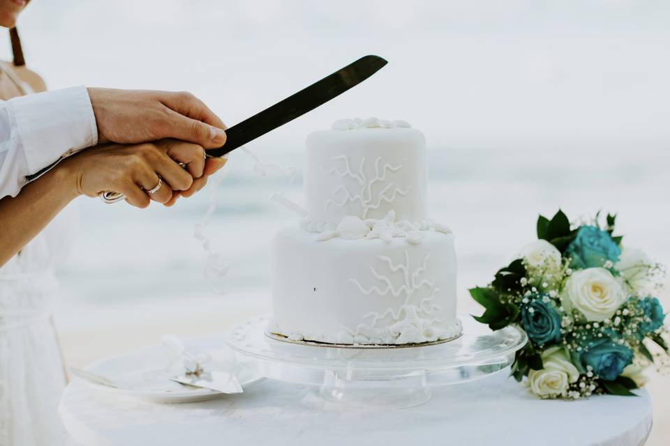 Bride & Groom Cutting Cake