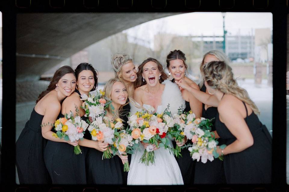 Happy bridesmaids on film