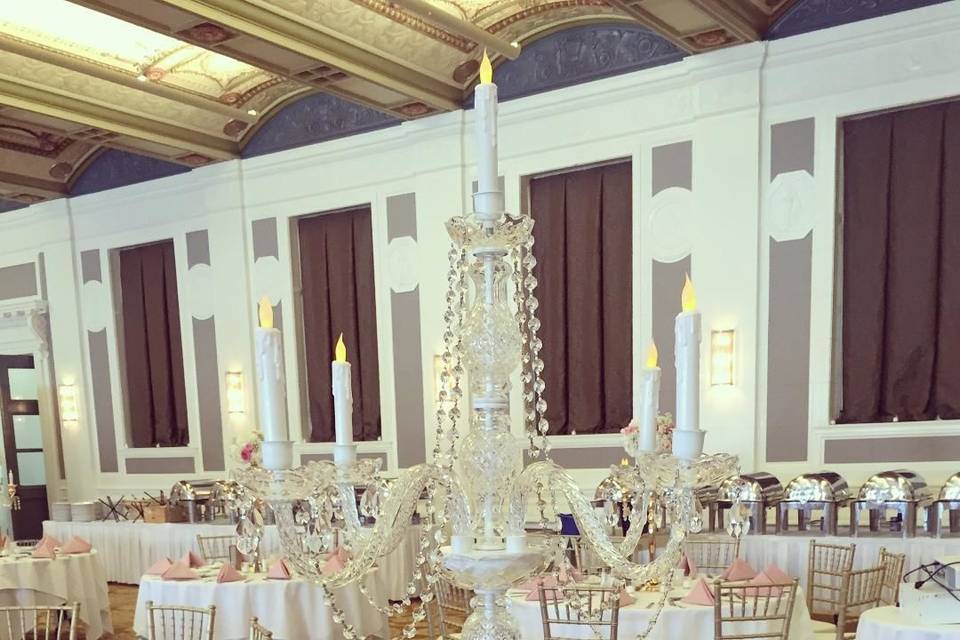 Crystal candelabra & gold chiavari chairs