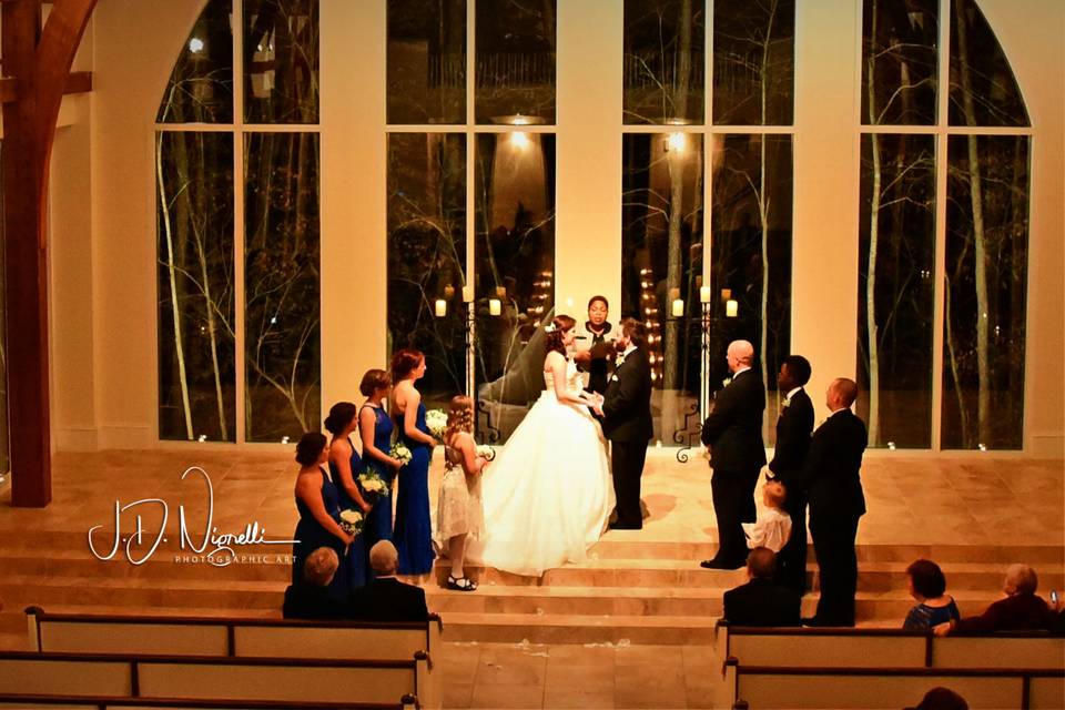 Ceremony in wooded chapel