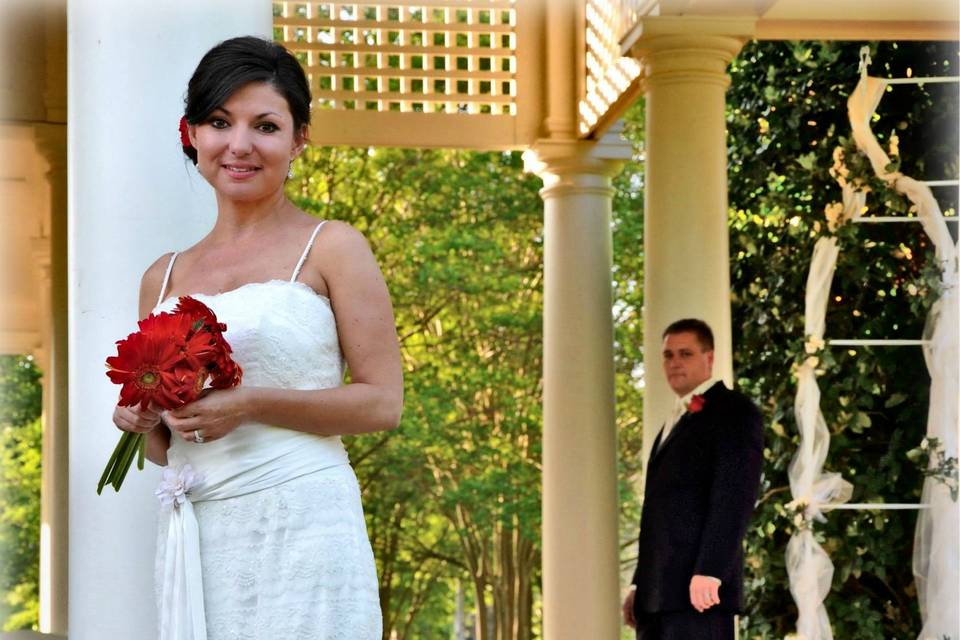 Groom admiring bride